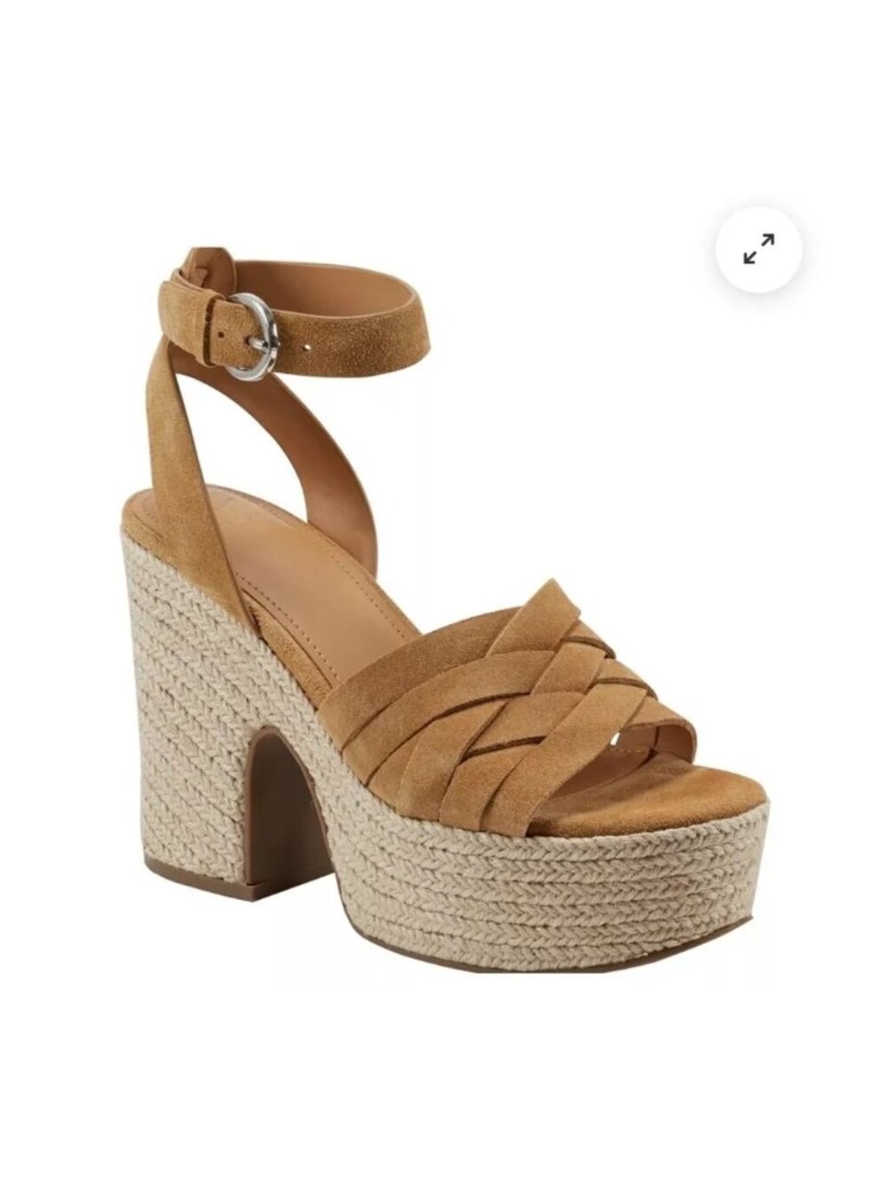NWOB Marc Fisher Oaten Ankle Strap Espadrille Platform Wedge Sandals Sz 10M Tan